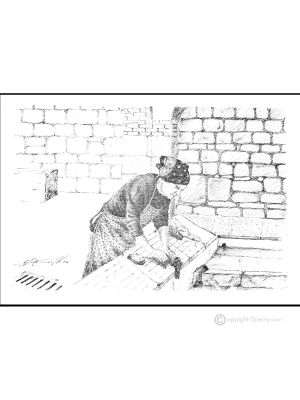 LAVANDAIA Disegno con penna su tela moderno Made in Italy 