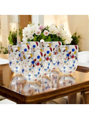 Set 6 bicchieri in vetro soffiato con foglia argento, autentici di Murano, Venezia.