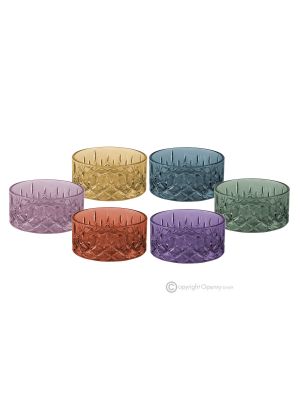 NOBILE Set 6 coppe dessert design moderno vetro qualità superiore dipinto a mano.