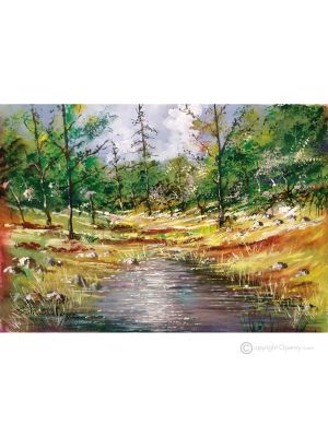 PASSEGGIATA NEI BOSCHI Dipinto acrilico su tela moderno Made in Italy 