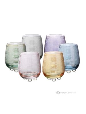 PERLE Set 6 bicchieri acqua dipinti a mano autentici moderni in vetro di qualità superiore.