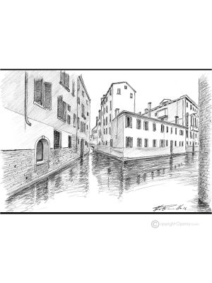 RIO DELLA FAVA - VENEZIA Disegno con matita su cartoncino moderno Made in Italy 
