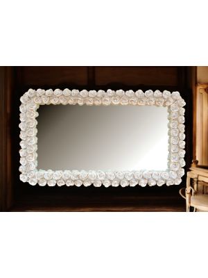 Specchiera in ceramica, in stile barocco, decorata con rose, cristalli Swarovski e dettagli oro.