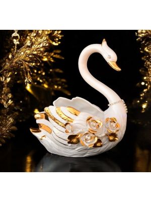 CIGNO Decorazione da tavolo centrotavola ceramica artistica stile Barocco dettaglio oro 24k Made in Italy