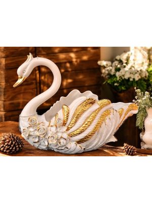 CIGNO Decorazione da tavolo centrotavola ceramica artistica stile Barocco dettaglio oro 24k Made in Italy