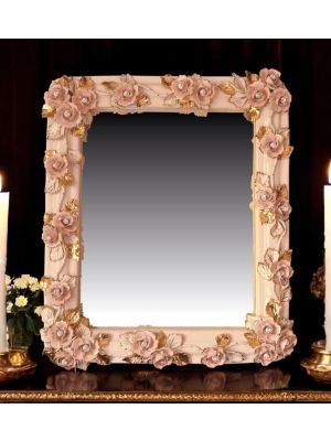 SPECCHIERA CRISTALLI & ROSE Specchio decorativo ceramica artistica stile Barocco dettaglio oro 24k Made in Italy