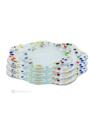 FIORE – Set 6 sottobicchieri in vetro artistico, artigianali design moderno, fatti a mano