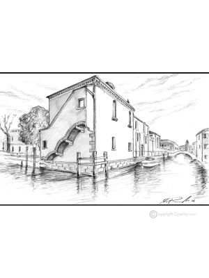 SCORCIO DI VENEZIA Disegno con matita su cartoncino moderno Made in Italy 