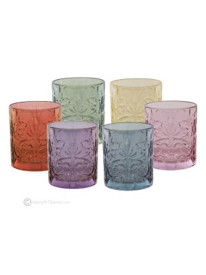 TATUAJE Set 6 bicchieri acqua dipinti a mano autentici moderni in vetro di qualità superiore.