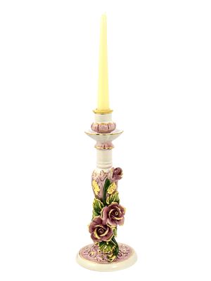 ROSE Portacandele candeliere ceramica artistica stile Barocco dettagli colore oro 24k Made in Italy