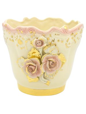 PORTAVASO ROSE 3 Porta Pianta Ceramica Creazioni Artistiche Foglia Oro 24k Made in Italy
