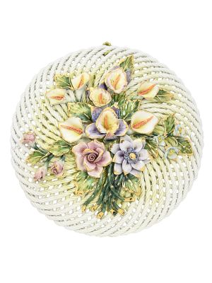 PIATTO CALLA Piatto Appendere Muro Parete Decorativo Ceramica Barocco Oro 24k Made Italy