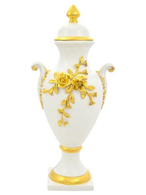 VASO NOBILE ROSE Vaso Ceramica Creazioni Artistiche Stile Barocco Oro 24k Made in Italy