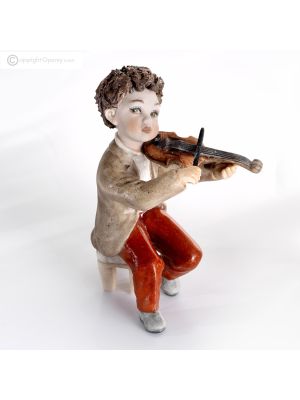 VITO Statuetta musicista con violino, porcellana d’arte pura italiana.