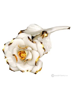ROSA ORO – Fiore da appendere in porcellana di Capodimonte, dettagli oro 24K
