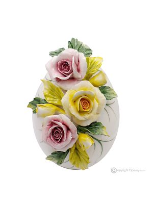 UOVO ROSE – Centrotavola decorazione per tavolocon fiori, ceramica di Capodimonte pregiata
