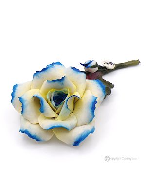 ROSA BLU – Fiore da appendere in porcellana di Capodimonte, realizzato a mano, alta qualità
