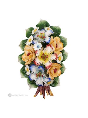 ROSE ORCHIDEE - Ramo di fiori per parete, porcellana di Capodimonte pregiata, design floreale