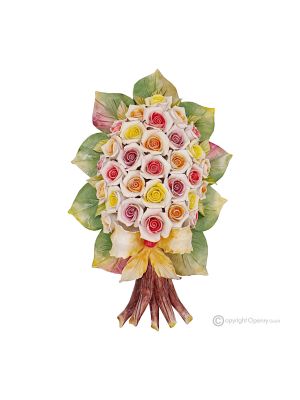 ROSELLINE - Ramo floreale da parete, ceramica di Capodimonte, alta qualità
