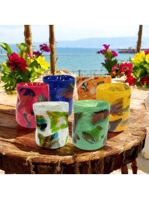 Set 6 bicchieri in vetro soffiato con intarsi realizzati in vetro fusione, autentico di Murano.