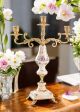 Candelabro 3 fiamme in ceramica superiore, con decorazioni floreali ed oro, realizzato  a mano.
