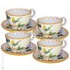 TAZZE UCCELLINI set 4 tazze da colazione da cereali con piattino ceramica di Castelli fatta a mano autentica Abruzzo Made in Italy